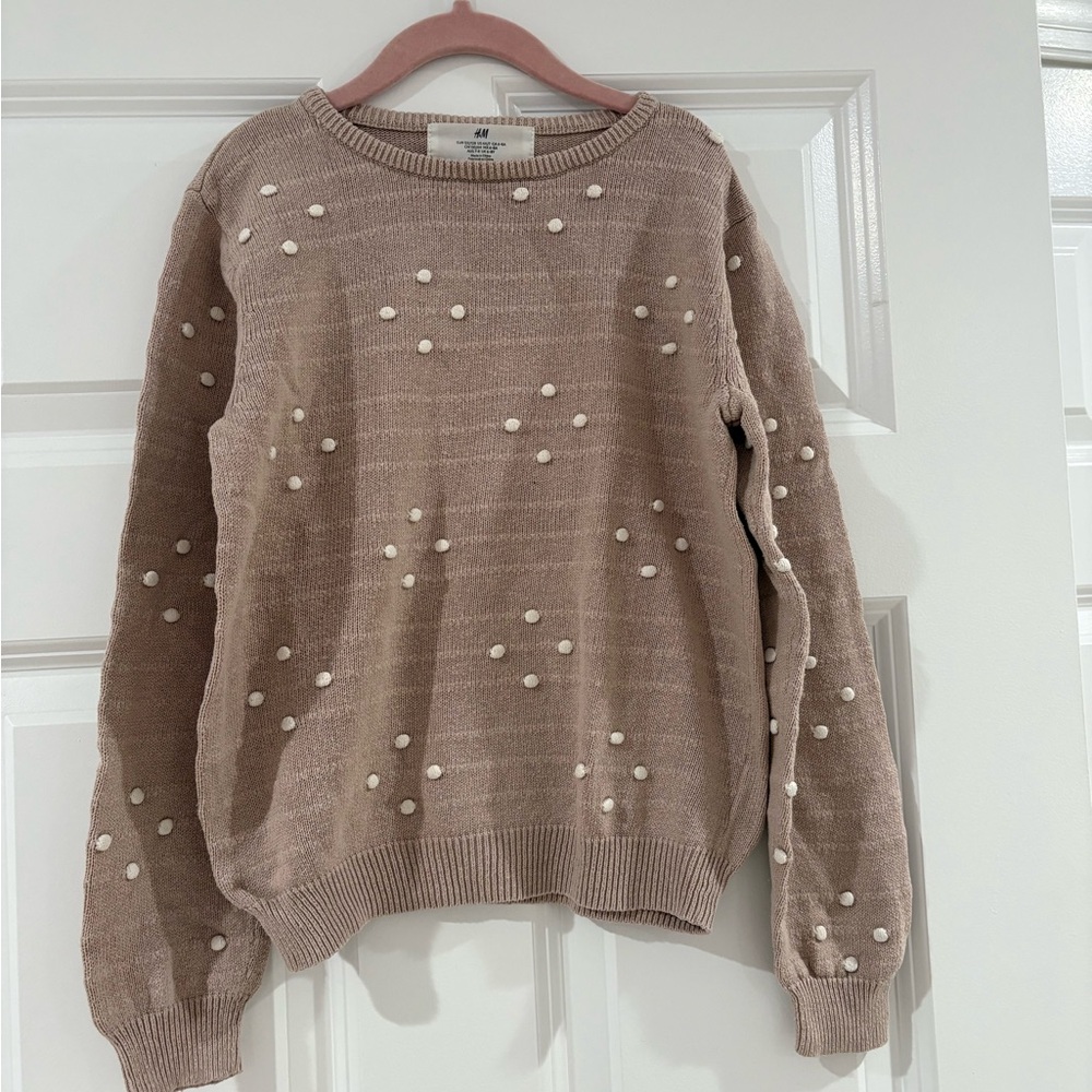 Girls H&M Beige Sweater with Pom-Pom Details